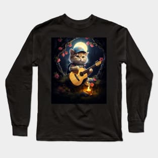 Cute Fairycore Cat Playing Guitar Camping Aesthetic Long Sleeve T-Shirt